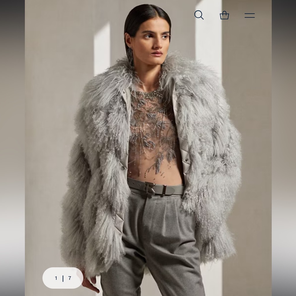 Ralph Lauren Fall Grey Reversible Lamb Fur Coat - size 8 - Picture 4 of 10